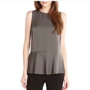 Theory | Gray sleeveless crew neck peplum silk blouse